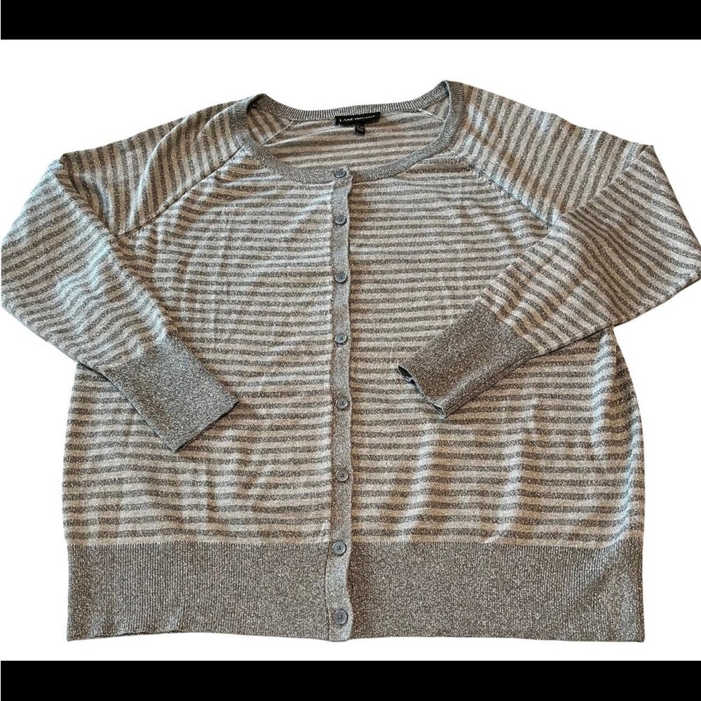 Lane Bryant Grey Gray Silver Metallic Sparkle Stripe Cardigan Sweater Sz 18 / 20